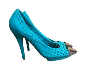 Jeffrey Campbell Bullet Turquoise Perforated Toe Pumps Heels Bold Size 8 Women's thumbnail 1