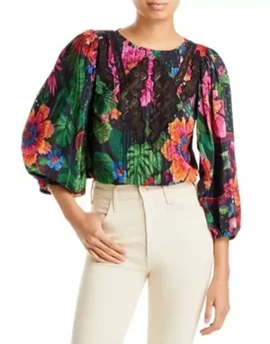 Farm Rio Blooming Garden Blouse Size Medium thumbnail 1