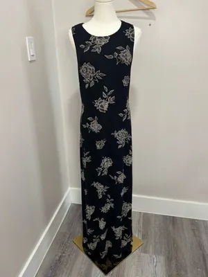 Vintage‎ JALATE black and rose gold floral maxi dress Medium thumbnail 3