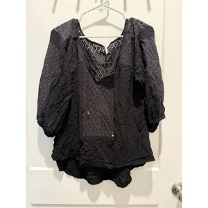 Free People Moon River Easy Top Size Small Black Daisy Lace Peasant Blouse thumbnail 2