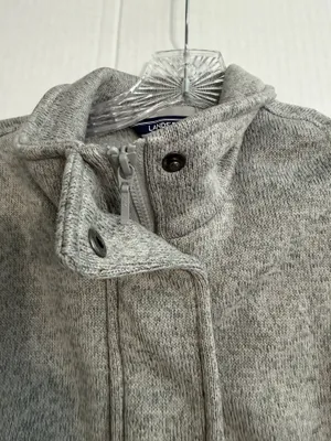 Lands' End Ladies Light Gray Full-Zip Sweater Jacket thumbnail 4