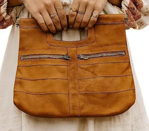 Vintage boho Leather Made in Hong Kong top handle bag. thumbnail 1