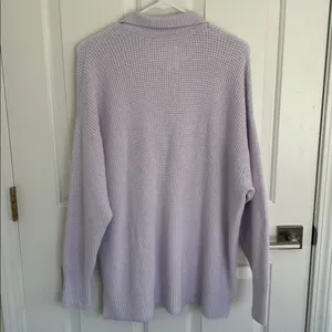 Aerie CozyUp Waffle Polo Oversized Sweater Lavender Dawn Small thumbnail 3