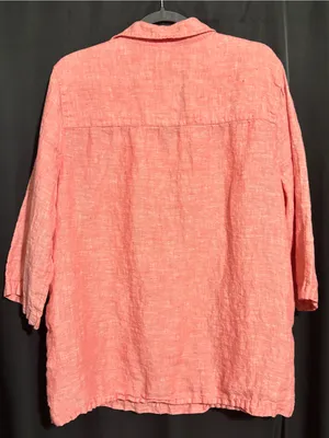 Tahari 1X 100% Linen Coral Pink V- neck Tunic Top Side Buttons 3/4 sleeves thumbnail 6