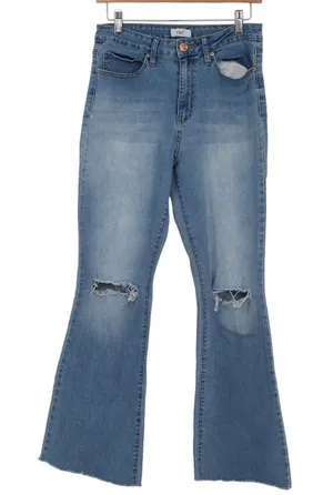 YMI Jeans USA Womens Size 11/30 High Rise Flare Distressed Ripped Raw Hem Denim thumbnail 1
