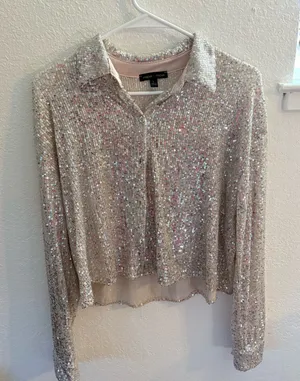 Sequin Button Up Silver Size L thumbnail 1