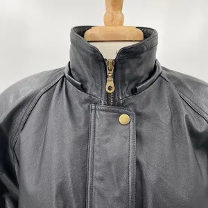 Vintage Genuine Leather Jacket Longline Layered Full Front Zipper Womens Medium thumbnail 3