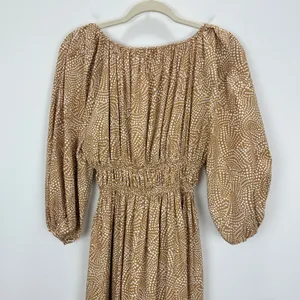 Madewell V Neck Balloon Sleeve Maxi Dress Spiral Dot Tan Smocked Boho US 00 NWT thumbnail 15