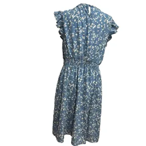 Ditsy‎ Floral Dress Blue Ruffle Cap Sleeve Smocked Waist Boho Cottage Garden S thumbnail 5