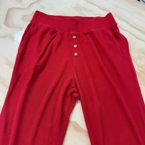 Eberjey Red Cozy Waffle Henley Short Sleeve Long Pants‎ Pajama PJ Set Red XS thumbnail 5