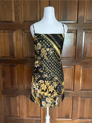 NWT Princess Polly Lucci Mini Dress Size 4 Black Gold Baroque Chain Satin Cami‎ thumbnail 2