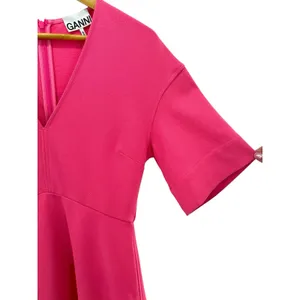 GANNI Hot Pink Mini Dress V-Neck Short Sleeve A-Line Scandi Chic Size 38 US‎ 6 thumbnail 3