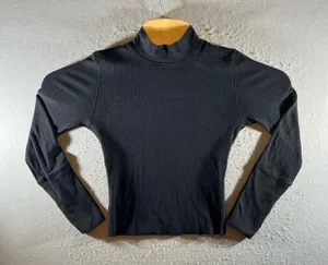 1298| Free People Intimately Ribbed Mock Neck Minimalist Slim Top Black Womens S thumbnail 1