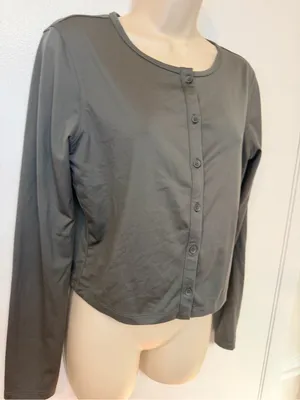 CRZ Yoga Cloud Jersey Gray Button Cardigan Soft Lightweight Athleisure S/M thumbnail 3