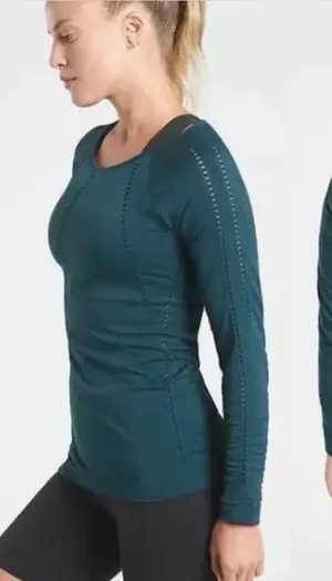Athleta Teal Foothills Seamless Perforated Long Sleeve Top Size XS thumbnail 1