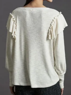 Anthropologie Pilcro Cozy Ruffle Popover Top Long Sleeve V-Neck Ivory Cream XL‎ thumbnail 8