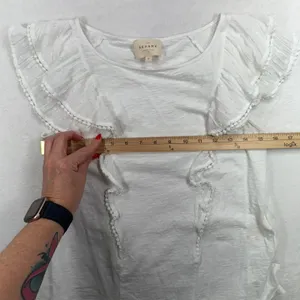 Sézane S Top Ruffle Swiss Dot Pom Pom Lace Slub Organic Cotton White Feminine thumbnail 8