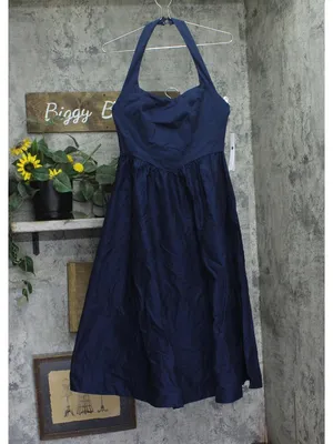 NWT Aqua Womens Woven Halter Midi Dress IDM11261 Navy Blue S thumbnail 2