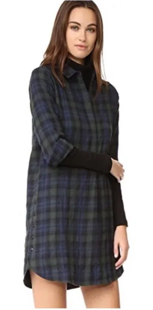 Madewell Navy and Green Plaid Flannel Mini Shirt Dress thumbnail 1