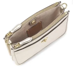 Authentic COACH 1941 Pebbled metallic gold leather 2 zip/Snap/Turnlock Crossbody thumbnail 5