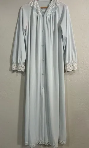 Vintage Shadowline Baby Blue Lace Trim Nylon Robe Small Long Grannycore Lingerie thumbnail 1