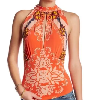 Free People Halter Top Small Cherry on Top Red Combo Floral Keyhole Boho New thumbnail 1