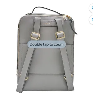 Calpak Gray Leather Backpack with Braided Trim and Gold Accents thumbnail 3
