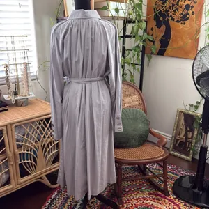 Free People Meet Me In Montauk Sky Gray Linen Boho Button Up Duster Trench Coat thumbnail 2