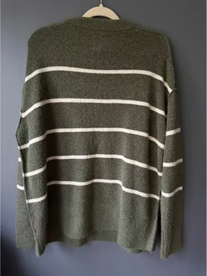 Aerie Olive Green and White Striped Sweater XS thumbnail 7