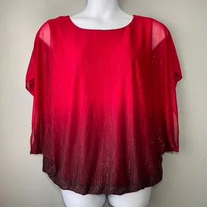 Cato Glitter Mesh Going Out Top Plus Size 1X Red Black Ombre Whimsigoth Party Blouse thumbnail 1
