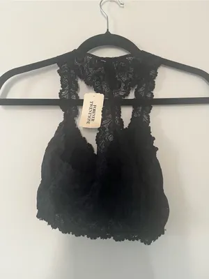 Forever 21 Black Floral Lace Halter Bralette Small Racerback Sheer Dainty thumbnail 5