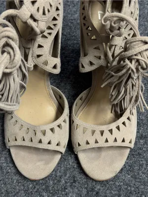 Marc Fisher Beige Laser-Cut Suede Lace-Up Heeled Sandals thumbnail 3