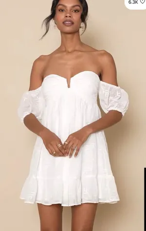 Lulus Cutest Icon White Embroidered Off-the-Shoulder Mini Dress Size Medium NWT thumbnail 1