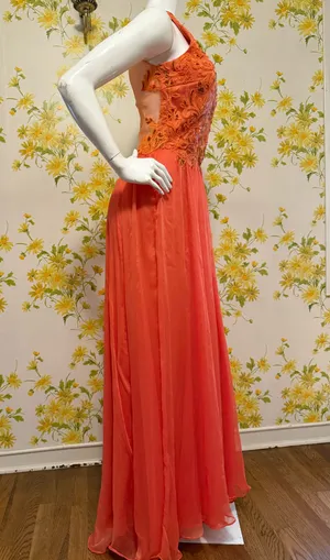 Illusion back prom evening gown size M Orange Size M thumbnail 8