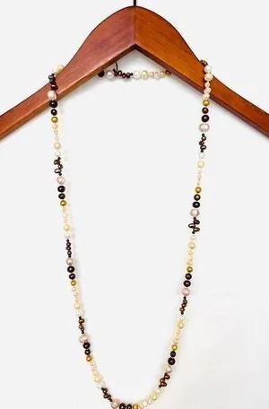 Neutral Beaded Opera Necklace Brown thumbnail 1
