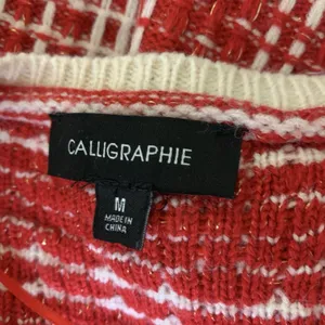Calligraphie Red White Open Knit Cardigan‎ Longline Cozy Women M thumbnail 3