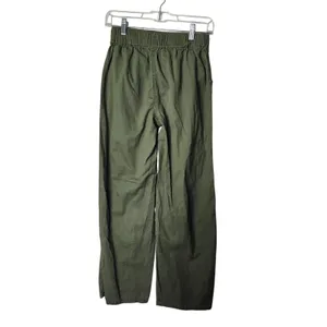 Happily Grey Olive Green Elastic Waist High Rise Cotton Wide Leg Pants Sz Small thumbnail 2