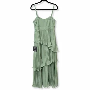 NEW Lulus Jehona Sage Green Brush Pleated Tiered Maxi Dress Chiffon Gown Large thumbnail 7