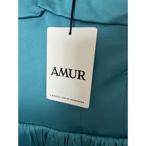 AMUR Teal Blue Satin Strapless Bubble Hem Mini Dress Size 4 NWT thumbnail 4