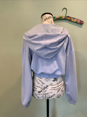 Tinsel Town Junior Women’s Medium Light Blue Cropped Full Zip Hoodie Sweatshirt thumbnail 4