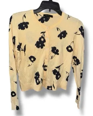 Ann Taylor Cream and Navy Floral Cardigan thumbnail 1