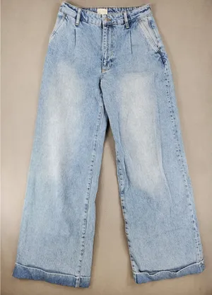 Pilcro and the Letterpress Wide Leg Jeans Womens 26 Blue Light Wash Pleated High‎ Rise Anthropologie thumbnail 1