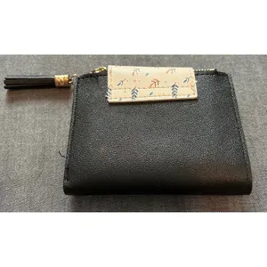Womens Black Faux Leather Bifold Wallet Floral Snap Tassel Zipper Gold Leaf thumbnail 6