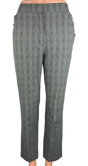 Zara Gray Plaid Ruffle Pockets High Rise Straight Leg Crop Ankle Trouser Pants M thumbnail 1