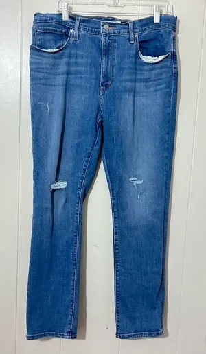 Levi’s 724 High Rise Straight Jeans Women’s Size 33 Distressed Blue Denim thumbnail 1