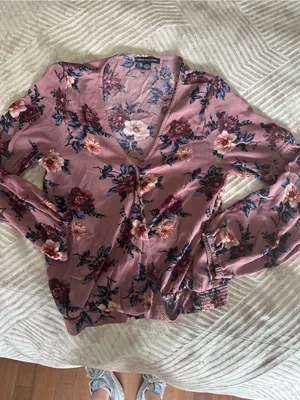 American Eagle Outfitters Mauve Pink Floral V-Neck Blouse thumbnail 3
