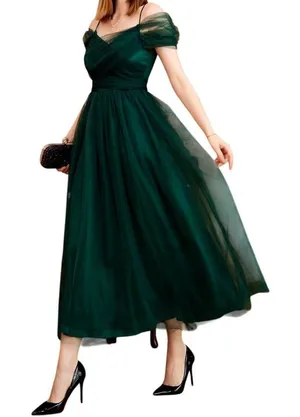 SheIn Mesh Cold Shoulder Ankle Length A-Line Dress in Green, Size S​⁠​ thumbnail 1