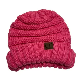 C.C Beanie Mixed Soft Yarn Ribbed Knit‎ Thick Warm Winter Hat Toboggan Pink thumbnail 3