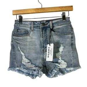 NWT Dogma Denim Jean Shorts Womens L Light Wash Distressed Fringe Daisy Dukes thumbnail 1