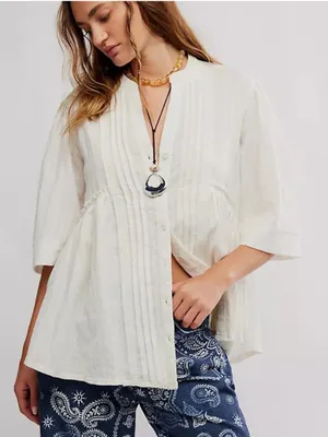 Free People We the Free Willow Button Down Ivory NWT size Small Light Boxy Airy thumbnail 1